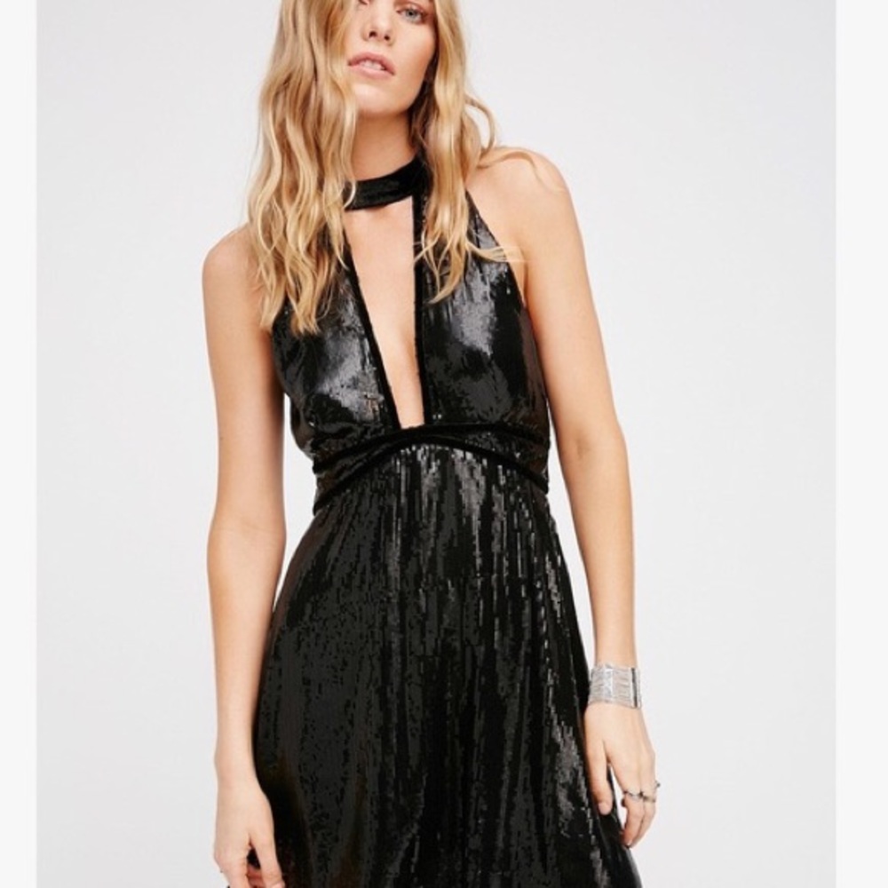 Free People NWT Black Sequin cocktail dress